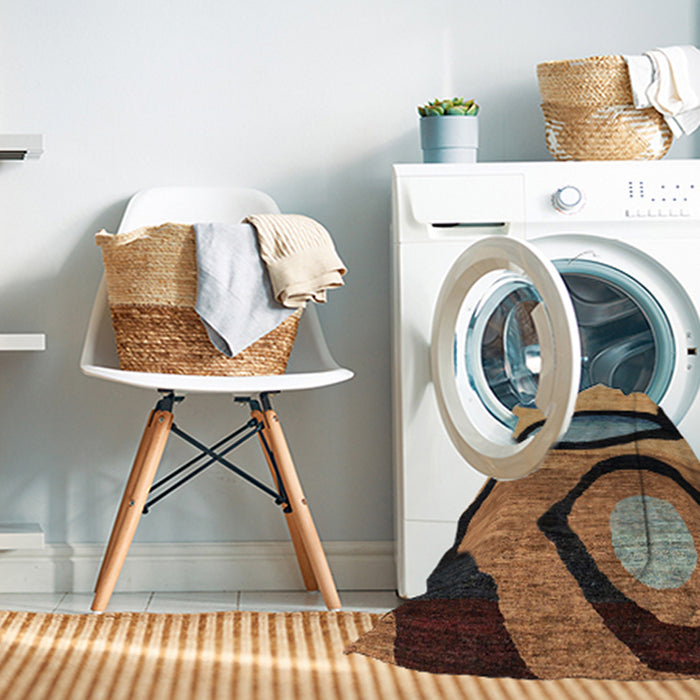 Machine Washable Abstract Bakers Brown Rug in a Washing Machine, wshabs3053