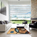 Square Abstract Bakers Brown Modern Rug in a Living Room, abs3053