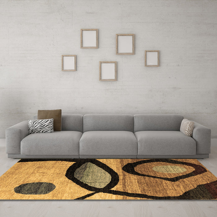 Machine Washable Abstract Brown Modern Rug in a Living Room,, wshabs3053brn