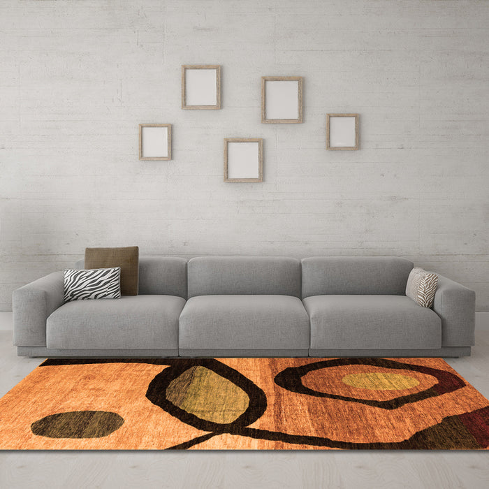 Machine Washable Abstract Orange Modern Area Rugs in a Living Room, wshabs3053org