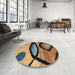 Round Machine Washable Abstract Bakers Brown Rug in a Office, wshabs3053