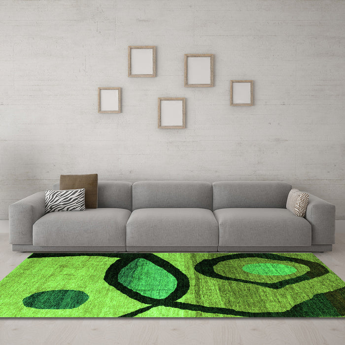 Machine Washable Abstract Green Modern Area Rugs in a Living Room,, wshabs3053grn