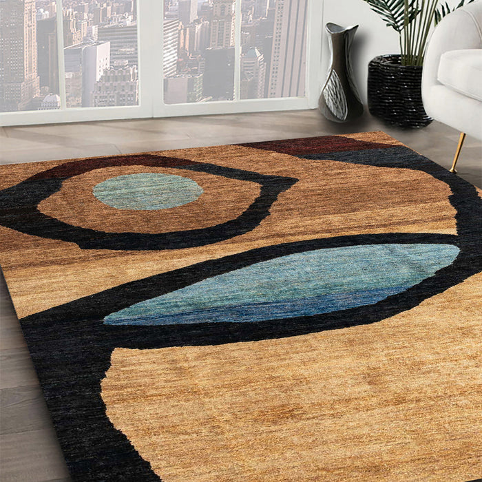 Machine Washable Abstract Bakers Brown Rug in a Family Room, wshabs3053