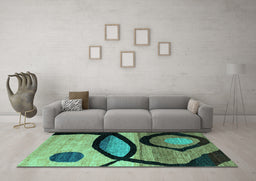 Machine Washable Abstract Turquoise Modern Area Rugs in a Living Room,, wshabs3053turq