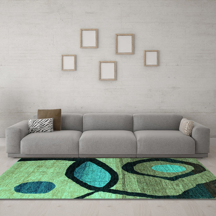 Machine Washable Abstract Turquoise Modern Area Rugs in a Living Room,, wshabs3053turq