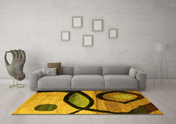 Machine Washable Abstract Yellow Modern Rug in a Living Room, wshabs3053yw