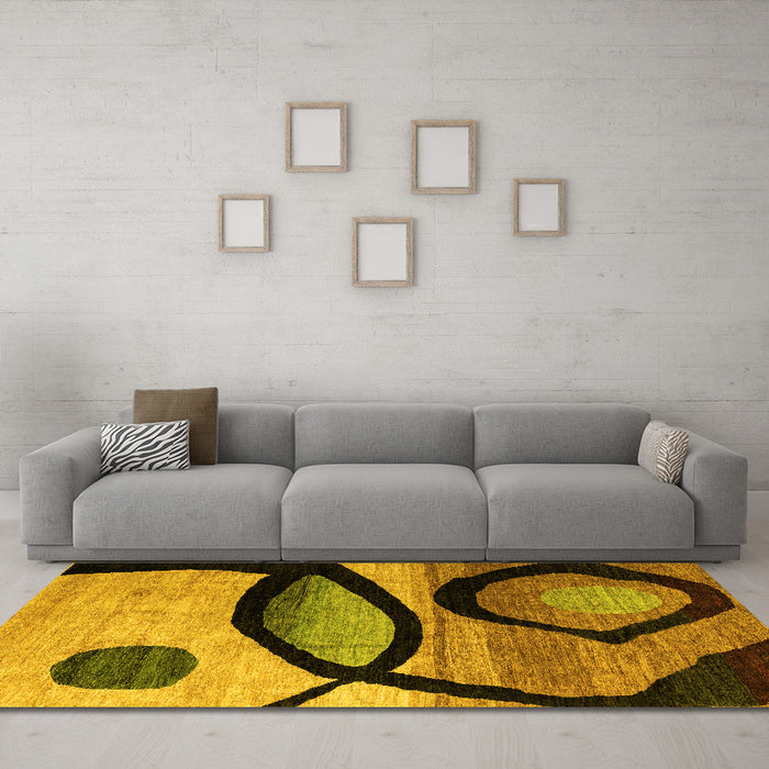 Machine Washable Abstract Yellow Modern Rug in a Living Room, wshabs3053yw