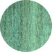 Round Machine Washable Oriental Turquoise Modern Area Rugs, wshabs3054turq