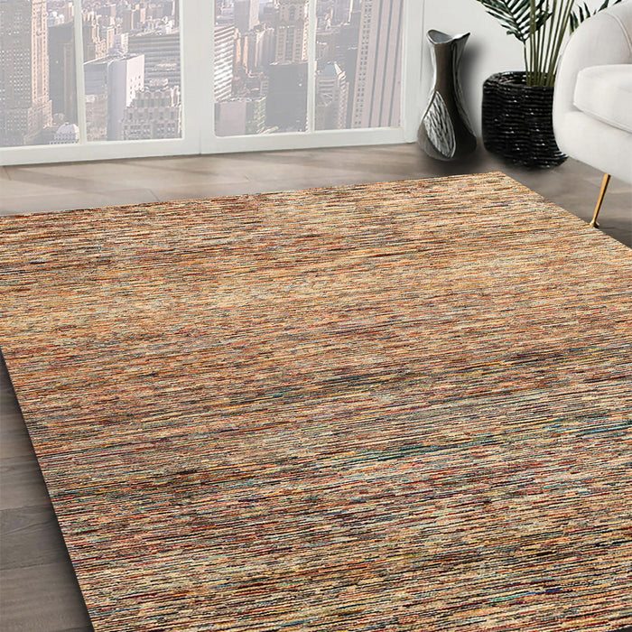 Abstract Yellow Oriental Rug in Family Room, abs3054