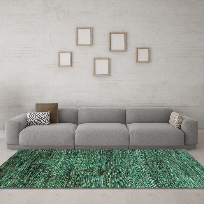 Machine Washable Oriental Turquoise Modern Area Rugs in a Living Room,, wshabs3055turq