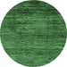 Round Machine Washable Oriental Emerald Green Modern Area Rugs, wshabs3055emgrn
