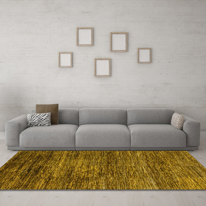 Machine Washable Oriental Yellow Modern Rug in a Living Room, wshabs3055yw
