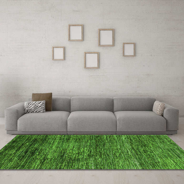Machine Washable Oriental Green Modern Area Rugs in a Living Room,, wshabs3055grn