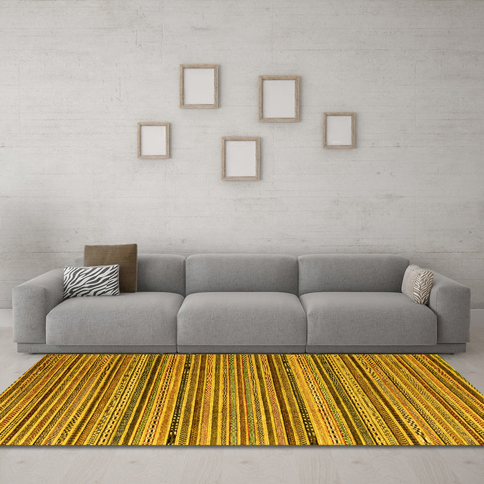 Machine Washable Abstract Yellow Modern Rug in a Living Room, wshabs3056yw