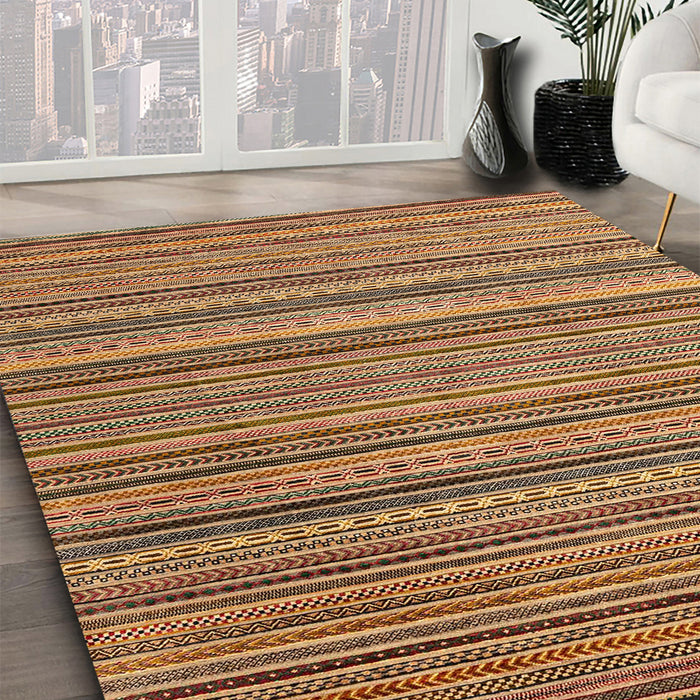 Abstract Dark Sienna Brown Modern Rug in Family Room, abs3056