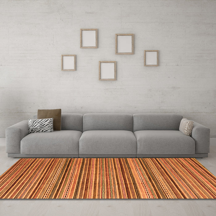 Machine Washable Abstract Orange Modern Area Rugs in a Living Room, wshabs3056org