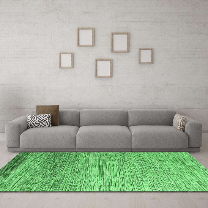 Machine Washable Abstract Emerald Green Modern Area Rugs in a Living Room,, wshabs3057emgrn