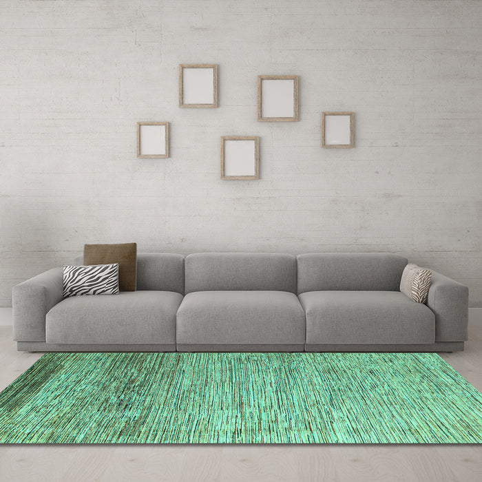 Machine Washable Abstract Turquoise Modern Area Rugs in a Living Room,, wshabs3057turq
