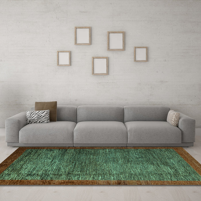 Machine Washable Abstract Turquoise Modern Area Rugs in a Living Room,, wshabs3058turq