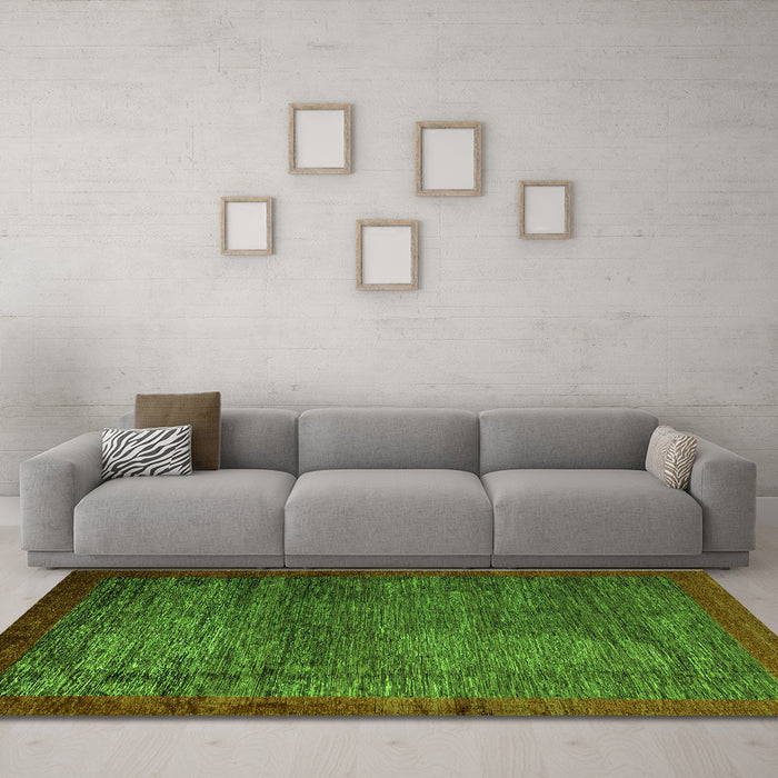 Machine Washable Abstract Green Modern Area Rugs in a Living Room,, wshabs3058grn