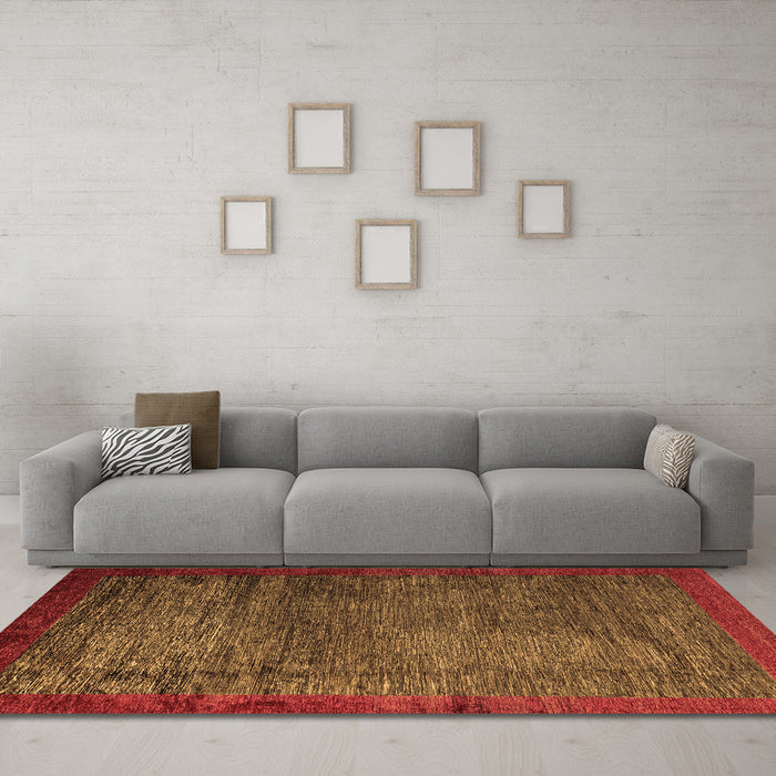 Machine Washable Abstract Brown Modern Rug in a Living Room,, wshabs3058brn