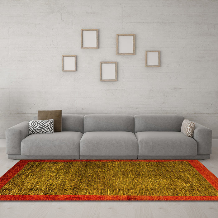 Machine Washable Abstract Yellow Modern Rug in a Living Room, wshabs3058yw