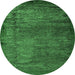 Round Machine Washable Abstract Emerald Green Modern Area Rugs, wshabs3058emgrn