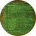 Round Machine Washable Abstract Green Modern Area Rugs, wshabs3058grn