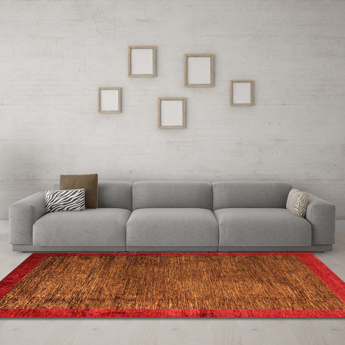 Machine Washable Abstract Orange Modern Area Rugs in a Living Room, wshabs3058org