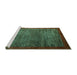 Sideview of Machine Washable Abstract Turquoise Modern Area Rugs, wshabs3058turq