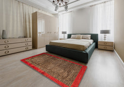 Abstract Light Brown Modern Rug in a Bedroom, abs3058