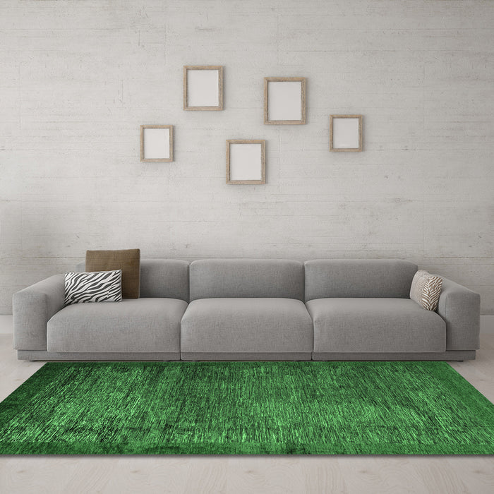 Machine Washable Abstract Emerald Green Modern Area Rugs in a Living Room,, wshabs3058emgrn