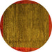 Round Abstract Yellow Modern Rug, abs3058yw