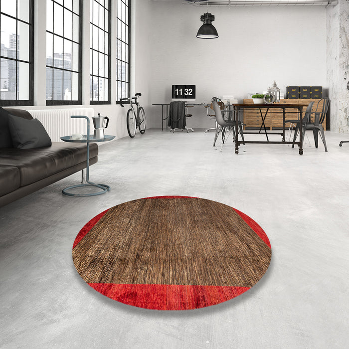Round Abstract Light Brown Modern Rug in a Office, abs3058