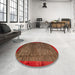 Round Machine Washable Abstract Light Brown Rug in a Office, wshabs3058