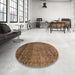 Round Machine Washable Abstract Red Brown Rug in a Office, wshabs3059