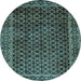 Round Machine Washable Southwestern Light Blue Country Rug, wshabs305lblu