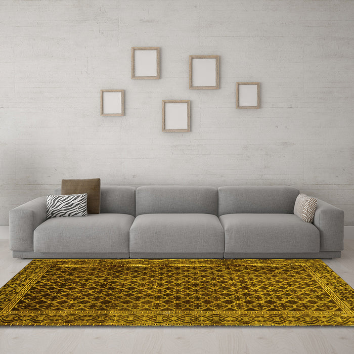Machine Washable Southwestern Yellow Country Rug in a Living Room, wshabs305yw