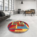 Round Machine Washable Abstract Red Rug in a Office, wshabs3060