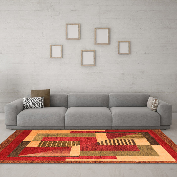 Machine Washable Abstract Orange Modern Area Rugs in a Living Room, wshabs3060org