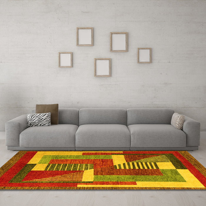 Machine Washable Abstract Yellow Modern Rug in a Living Room, wshabs3060yw