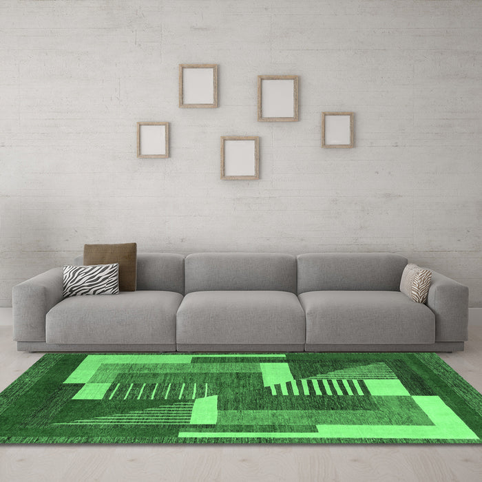 Machine Washable Abstract Emerald Green Modern Area Rugs in a Living Room,, wshabs3060emgrn
