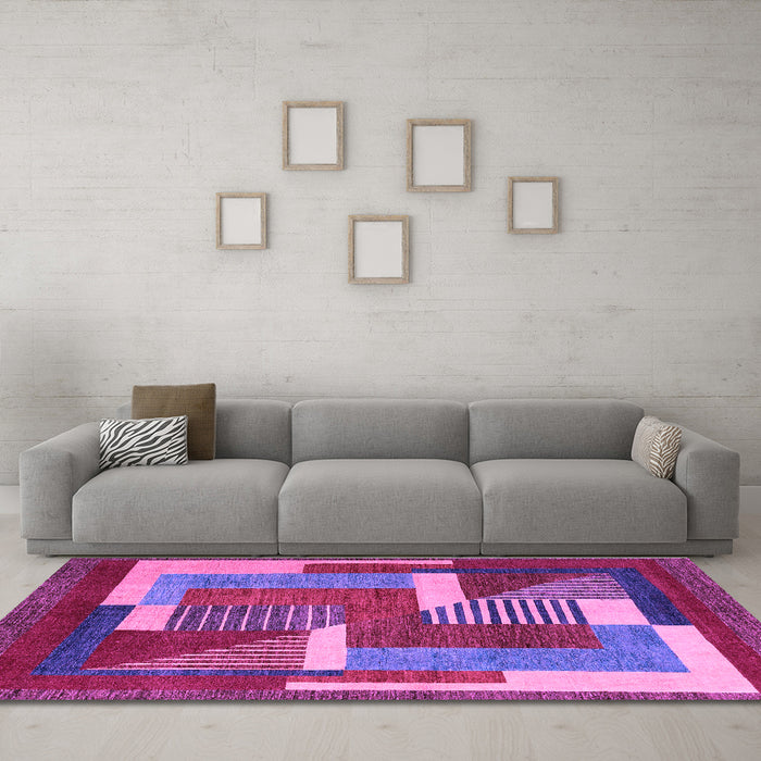 Machine Washable Abstract Purple Modern Area Rugs in a Living Room, wshabs3060pur