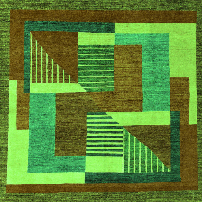 Square Machine Washable Abstract Green Modern Area Rugs, wshabs3060grn