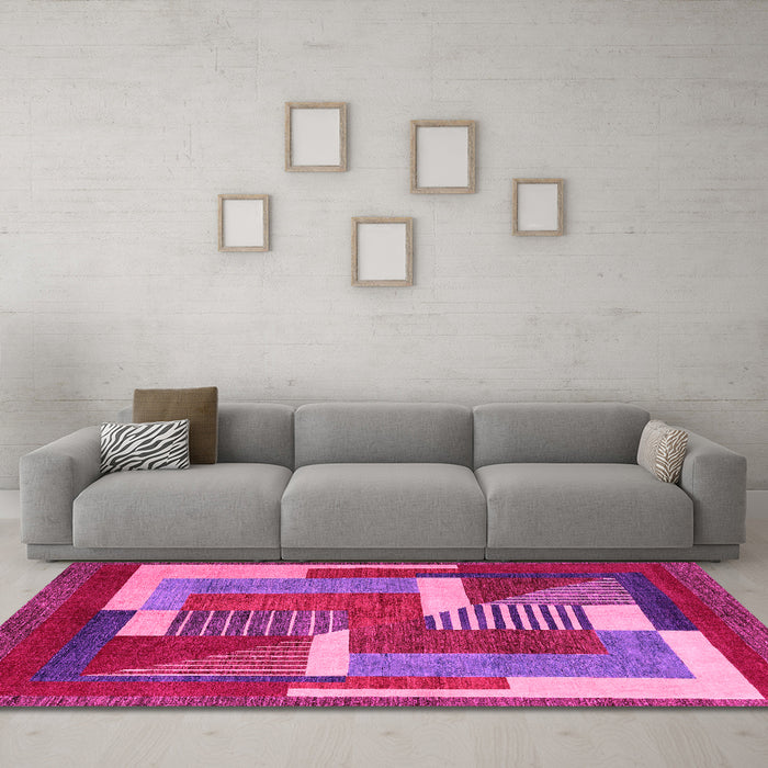 Machine Washable Abstract Pink Modern Rug in a Living Room, wshabs3060pnk