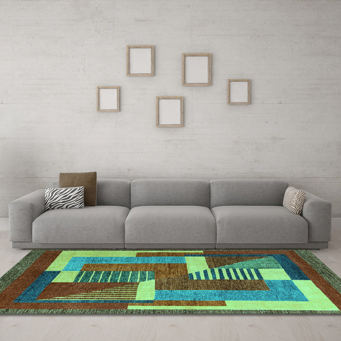 Machine Washable Abstract Turquoise Modern Area Rugs in a Living Room,, wshabs3060turq