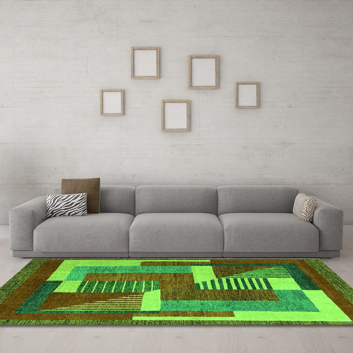 Machine Washable Abstract Green Modern Area Rugs in a Living Room,, wshabs3060grn