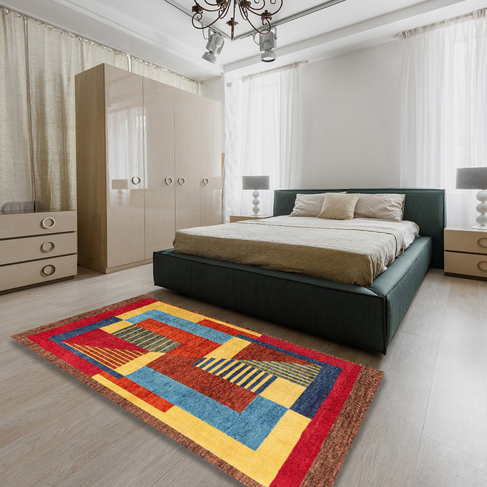 Abstract Red Modern Rug in a Bedroom, abs3060