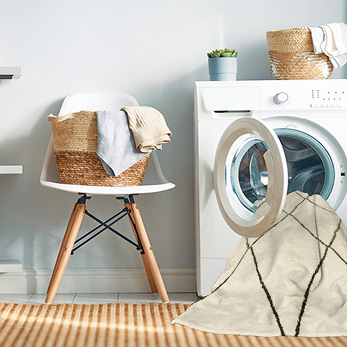 Machine Washable Abstract Parchment Beige Rug in a Washing Machine, wshabs3061