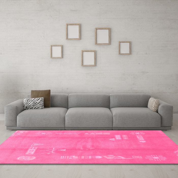 Machine Washable Abstract Pink Modern Rug in a Living Room, wshabs3063pnk